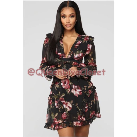 Flower You Anywhere Open Lace Up Back Side Cut Out Ruffle Floral Mini Dress L - Picture 5 of 9